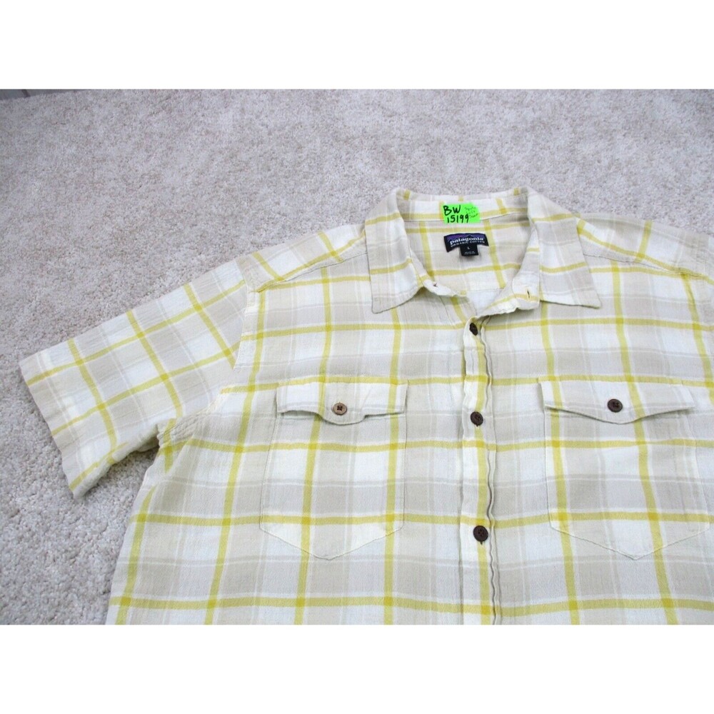 Patagonia Shirt Men Large White Yellow Plaid Steersman Hiking Casual Button Up * - Picture 4 of 14